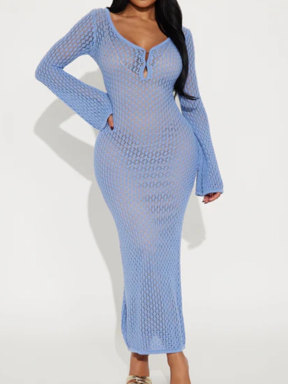 Fashion Nova Blue Amaya Crochet Maxi Dress